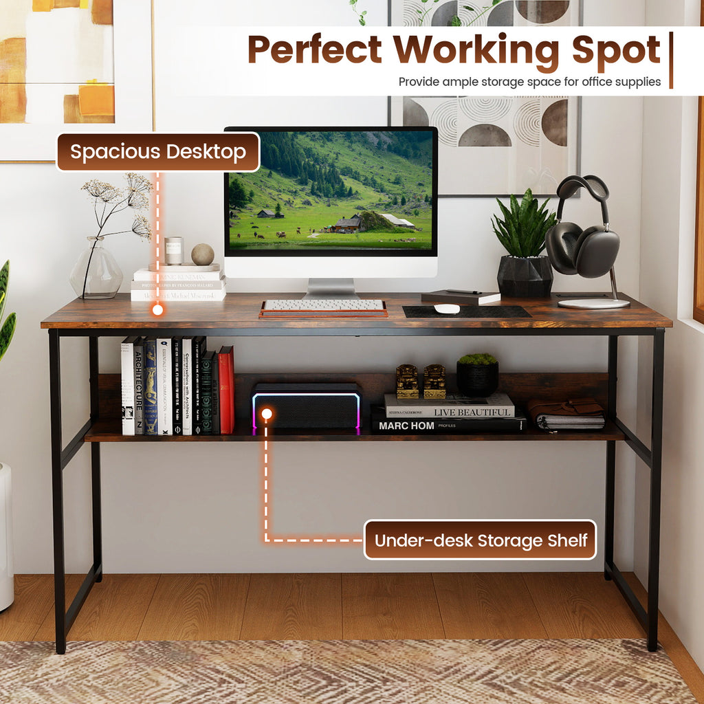 55 x 24 inch Computer Desk with Power Outlets and USB Ports-Rustic Brown