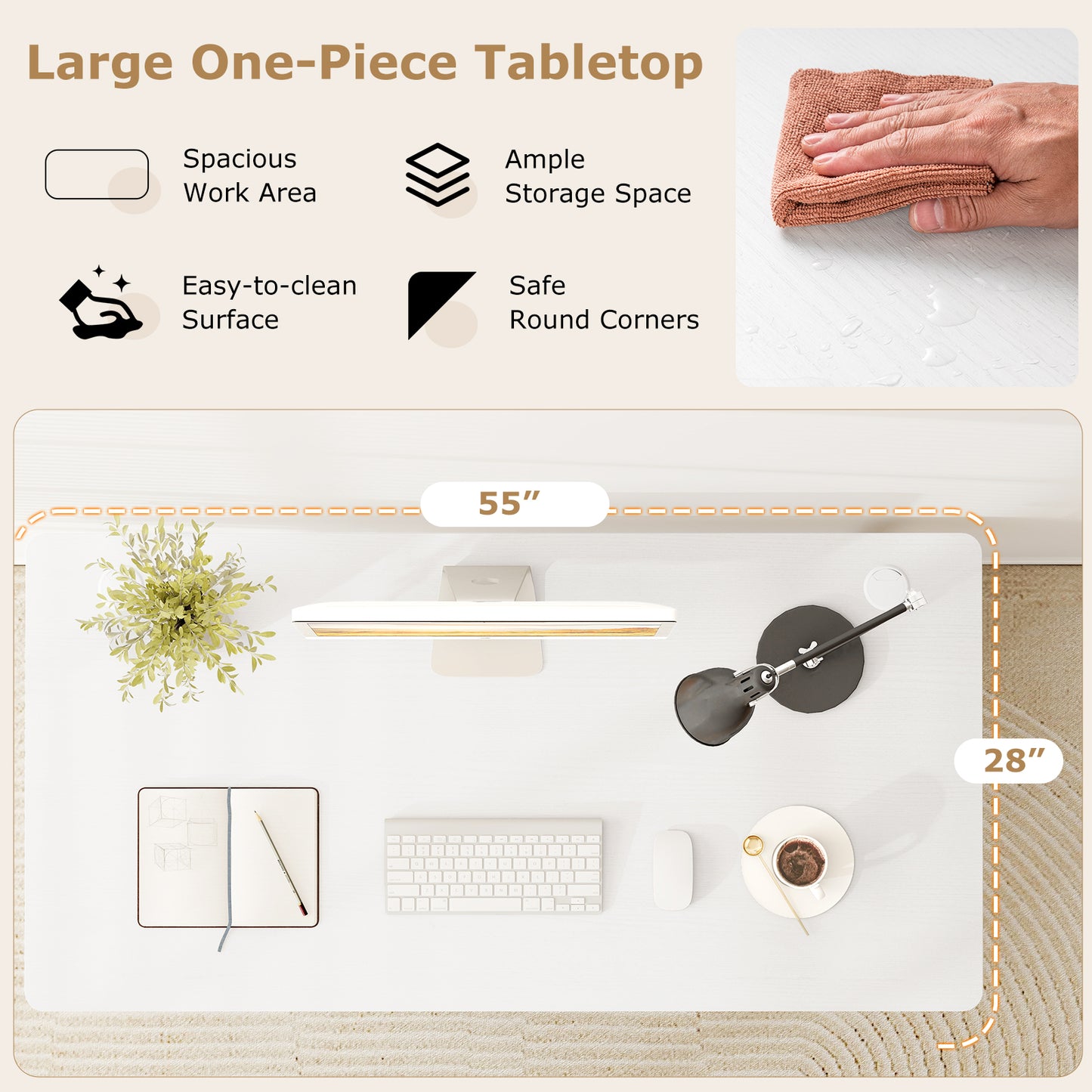 55" x 28" Universal Tabletop for Standard and Standing Desk Frame-Natural