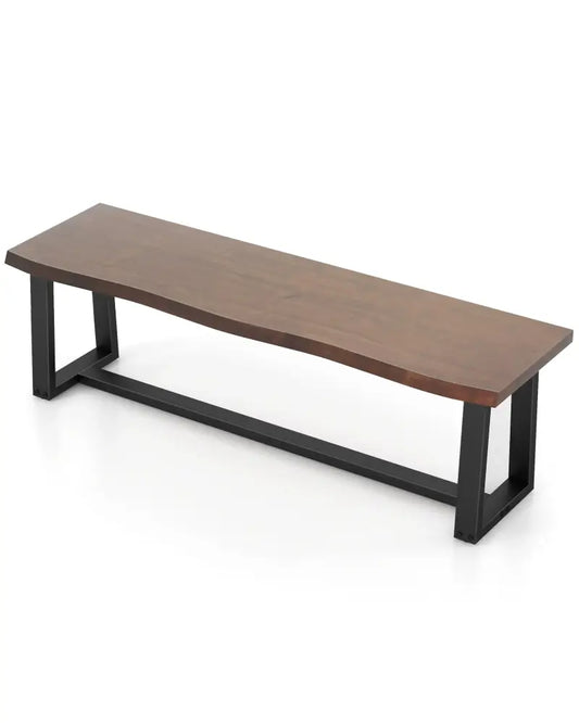 56.5 Inches Wood Dining Bench with Wavy Edge and Adjustable Footpads-Coffee - Coffee - Shoe Racks & Storage Benches