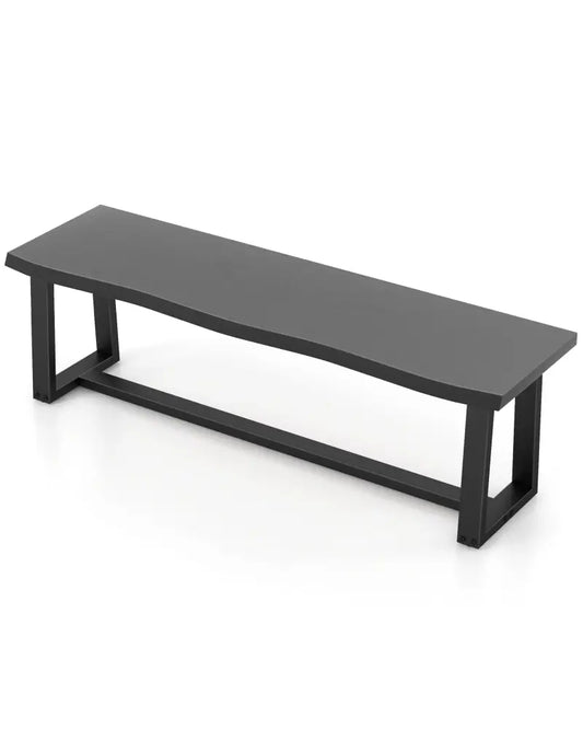 56.5 Inches Wood Dining Bench with Wavy Edge and Adjustable Footpads-Black - Black - Shoe Racks & Storage Benches