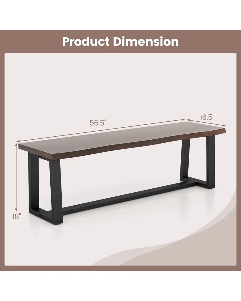 56.5 Inches Wood Dining Bench with Wavy Edge and Adjustable Footpads-Coffee - Coffee - Shoe Racks & Storage Benches