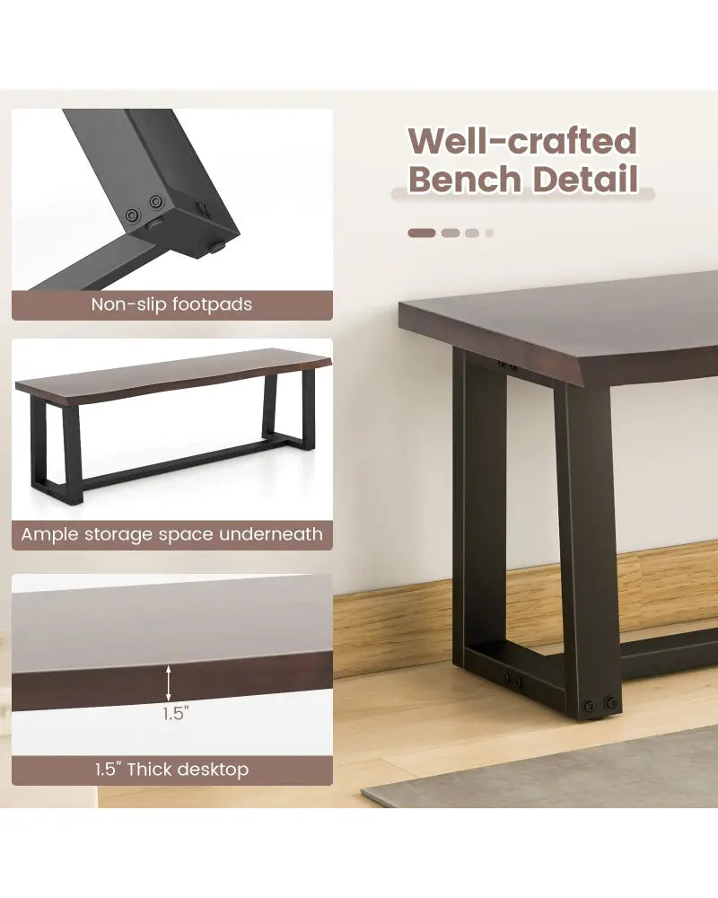 56.5 Inches Wood Dining Bench with Wavy Edge and Adjustable Footpads-Coffee - Coffee - Shoe Racks & Storage Benches