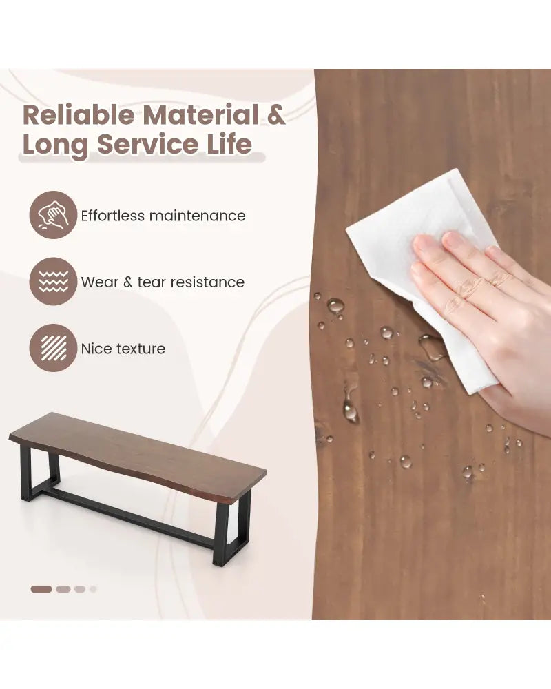 56.5 Inches Wood Dining Bench with Wavy Edge and Adjustable Footpads-Coffee - Coffee - Shoe Racks & Storage Benches