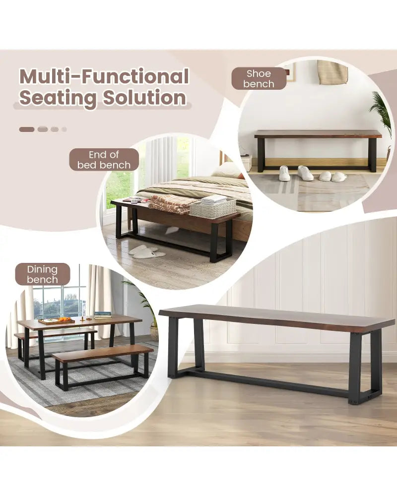 56.5 Inches Wood Dining Bench with Wavy Edge and Adjustable Footpads-Coffee - Coffee - Shoe Racks & Storage Benches