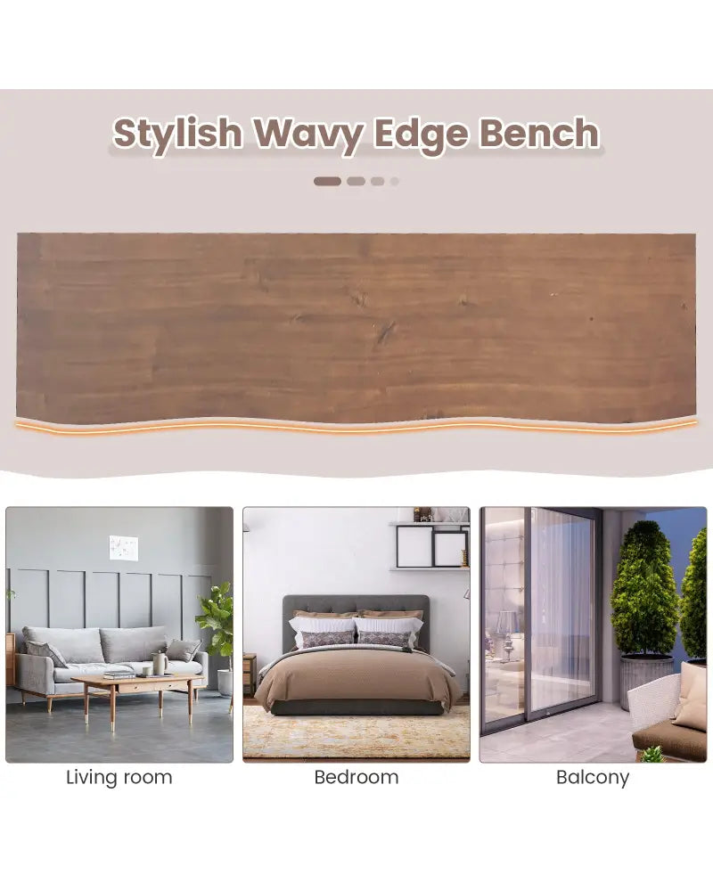 56.5 Inches Wood Dining Bench with Wavy Edge and Adjustable Footpads-Coffee - Coffee - Shoe Racks & Storage Benches