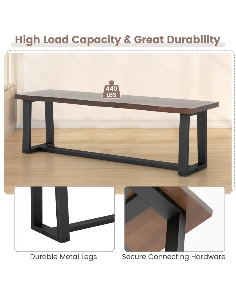 56.5 Inches Wood Dining Bench with Wavy Edge and Adjustable Footpads-Coffee - Coffee - Shoe Racks & Storage Benches