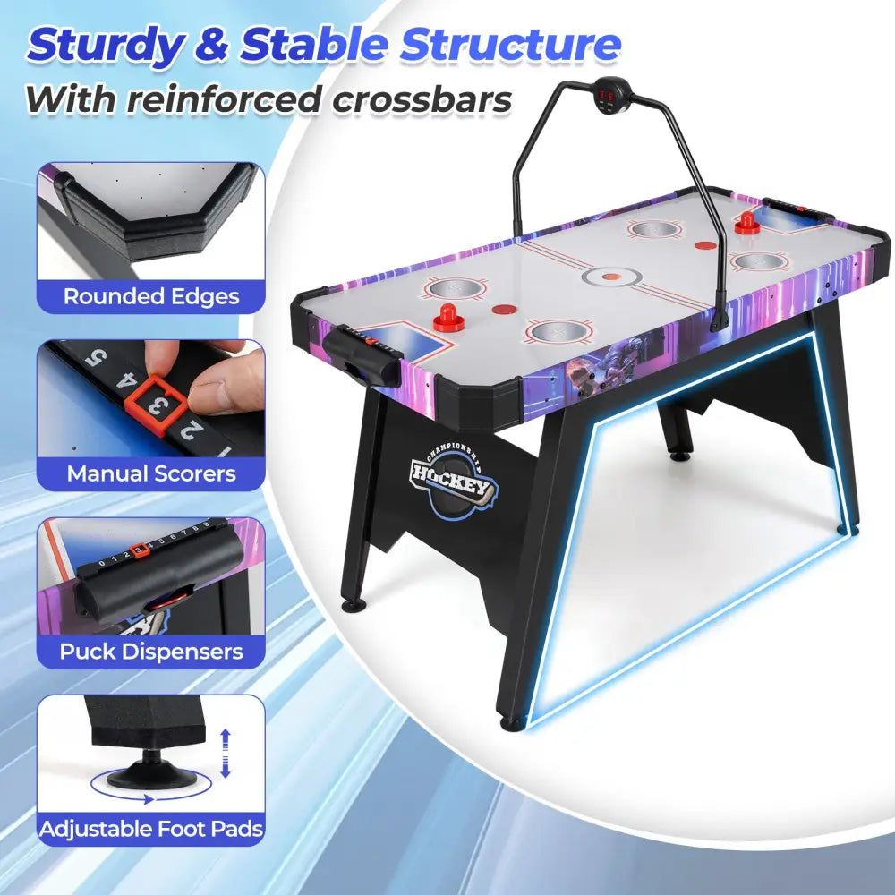 56 Inch Air Hockey Table with LED Digital Scoreboard and Powerful 12V Motor-White - White - Game Room