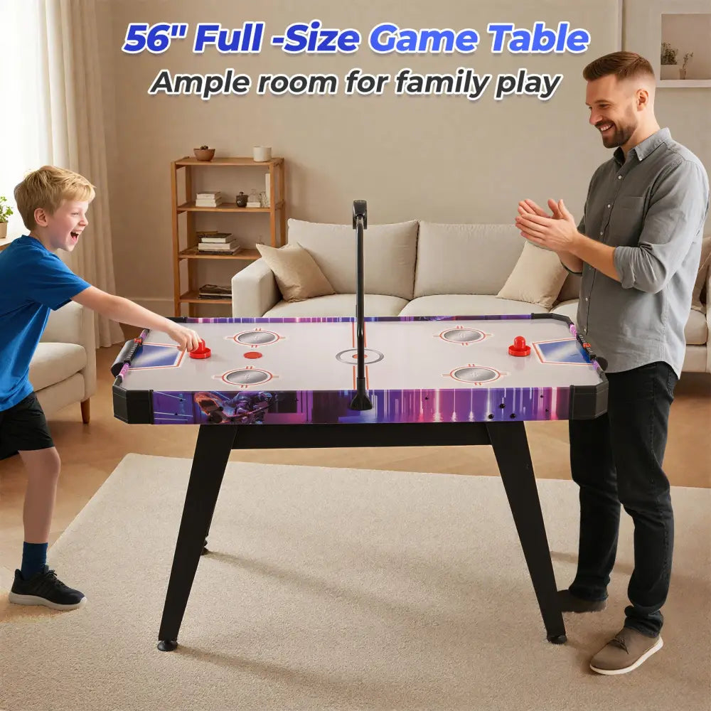 56 Inch Air Hockey Table with LED Digital Scoreboard and Powerful 12V Motor-White - White - Game Room