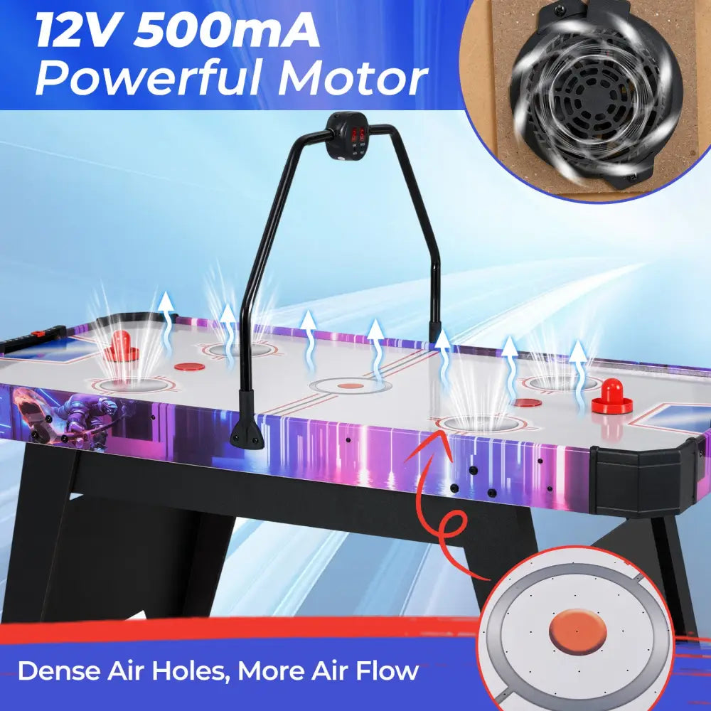 56 Inch Air Hockey Table with LED Digital Scoreboard and Powerful 12V Motor-White - White - Game Room