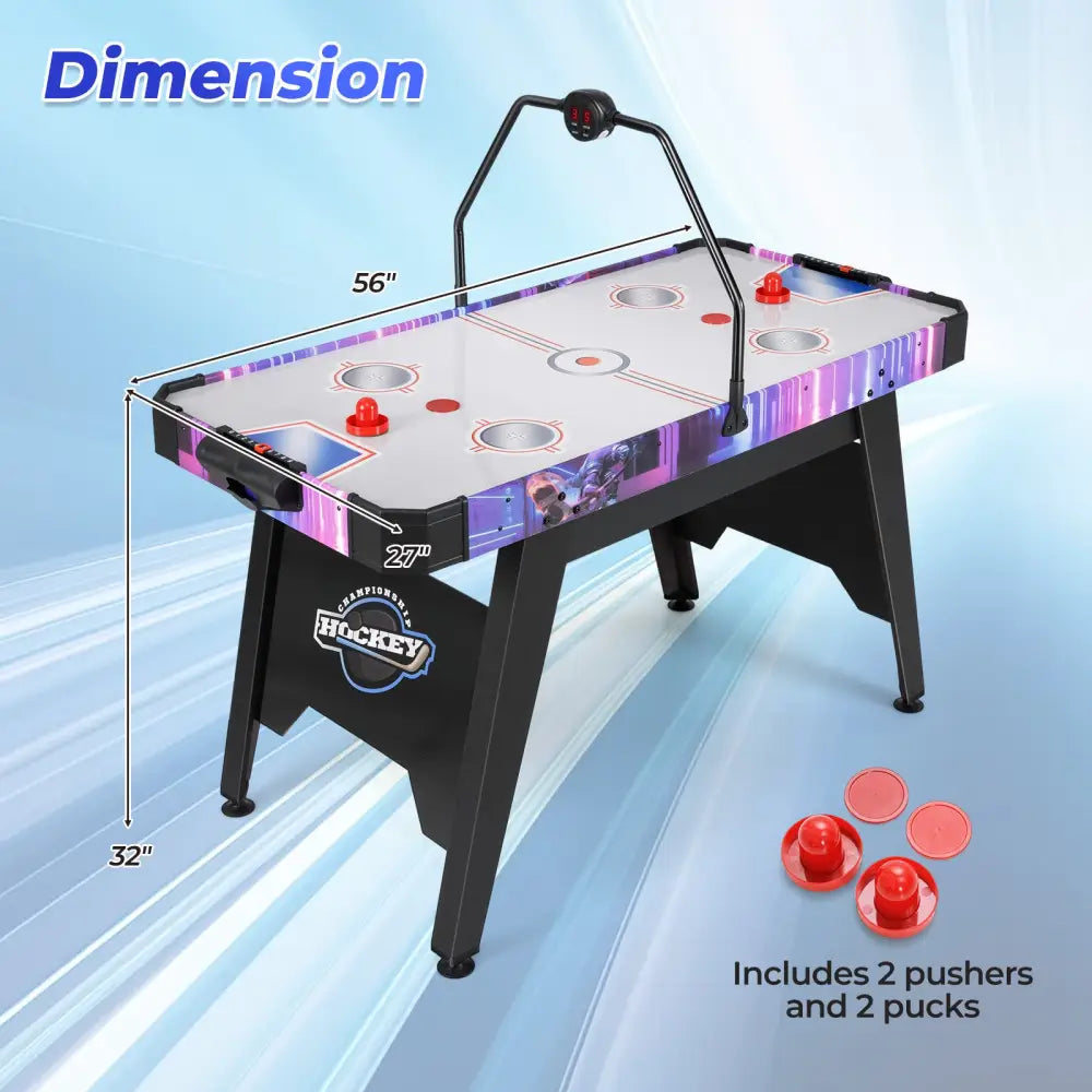 56 Inch Air Hockey Table with LED Digital Scoreboard and Powerful 12V Motor-White - White - Game Room