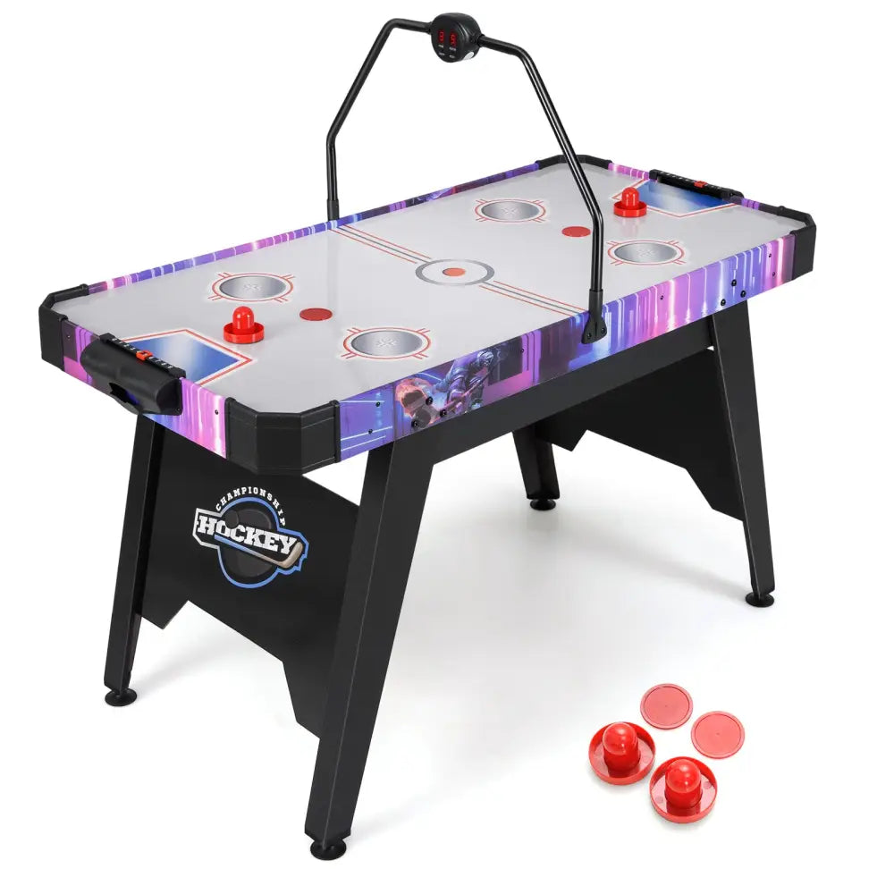 56 Inch Air Hockey Table with LED Digital Scoreboard and Powerful 12V Motor-White - White - Game Room