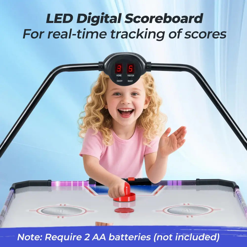 56 Inch Air Hockey Table with LED Digital Scoreboard and Powerful 12V Motor-White - White - Game Room