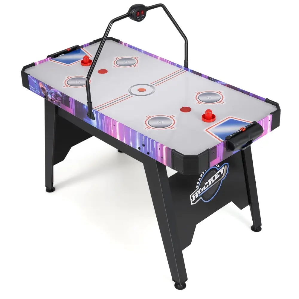56 Inch Air Hockey Table with LED Digital Scoreboard and Powerful 12V Motor-White - White - Game Room