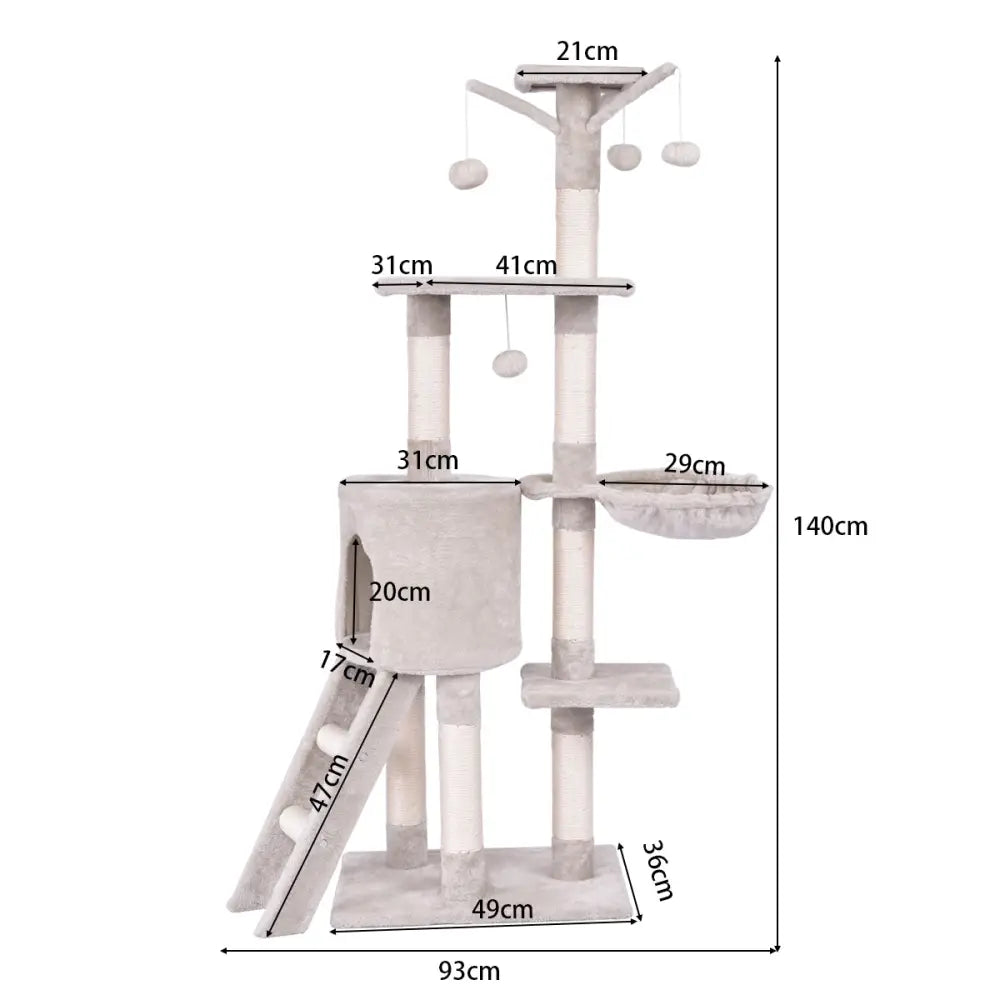 56 Inch Condo Scratching Posts Ladder Cat Play Tree - Beige - Cat Trees Condos & Scratchers