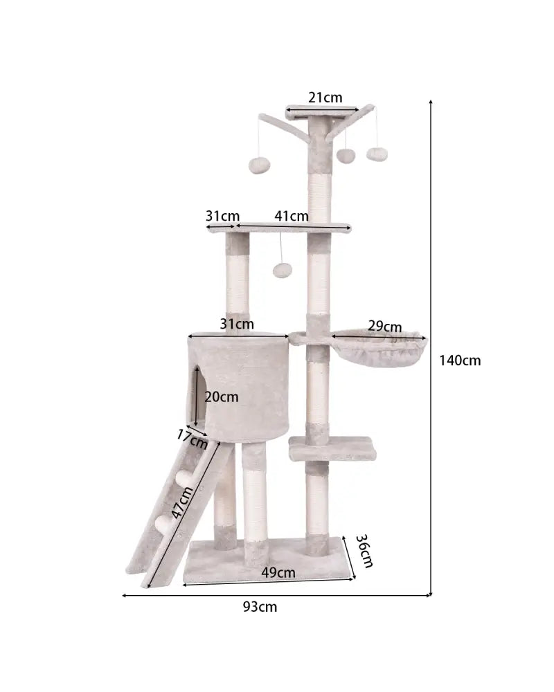 56 Inch Condo Scratching Posts Ladder Cat Play Tree - Beige - Cat Trees Condos & Scratchers