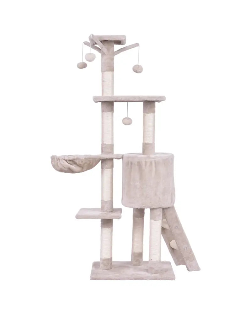 56 Inch Condo Scratching Posts Ladder Cat Play Tree - Beige - Cat Trees Condos & Scratchers