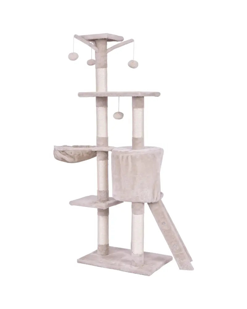 56 Inch Condo Scratching Posts Ladder Cat Play Tree - Beige - Cat Trees Condos & Scratchers
