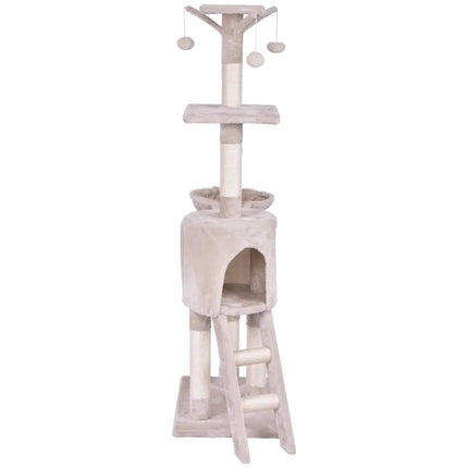 56 Inch Condo Scratching Posts Ladder Cat Play Tree - Beige - Cat Trees Condos & Scratchers
