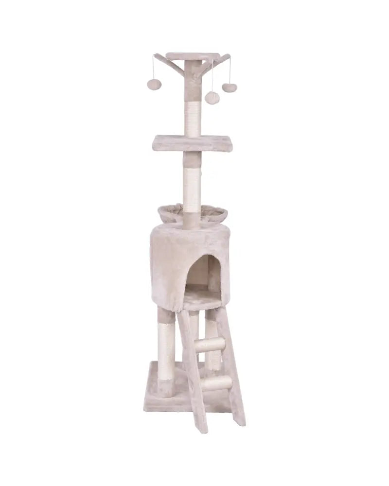 56 Inch Condo Scratching Posts Ladder Cat Play Tree - Beige - Cat Trees Condos & Scratchers