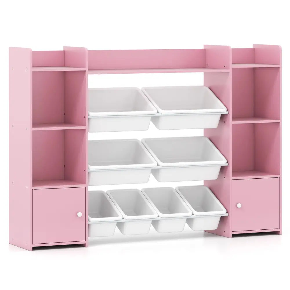 56 inch Large Toy Storage Organizer with 8 Removable Bins and Bookshelf-Pink - Pink - Kids Storage