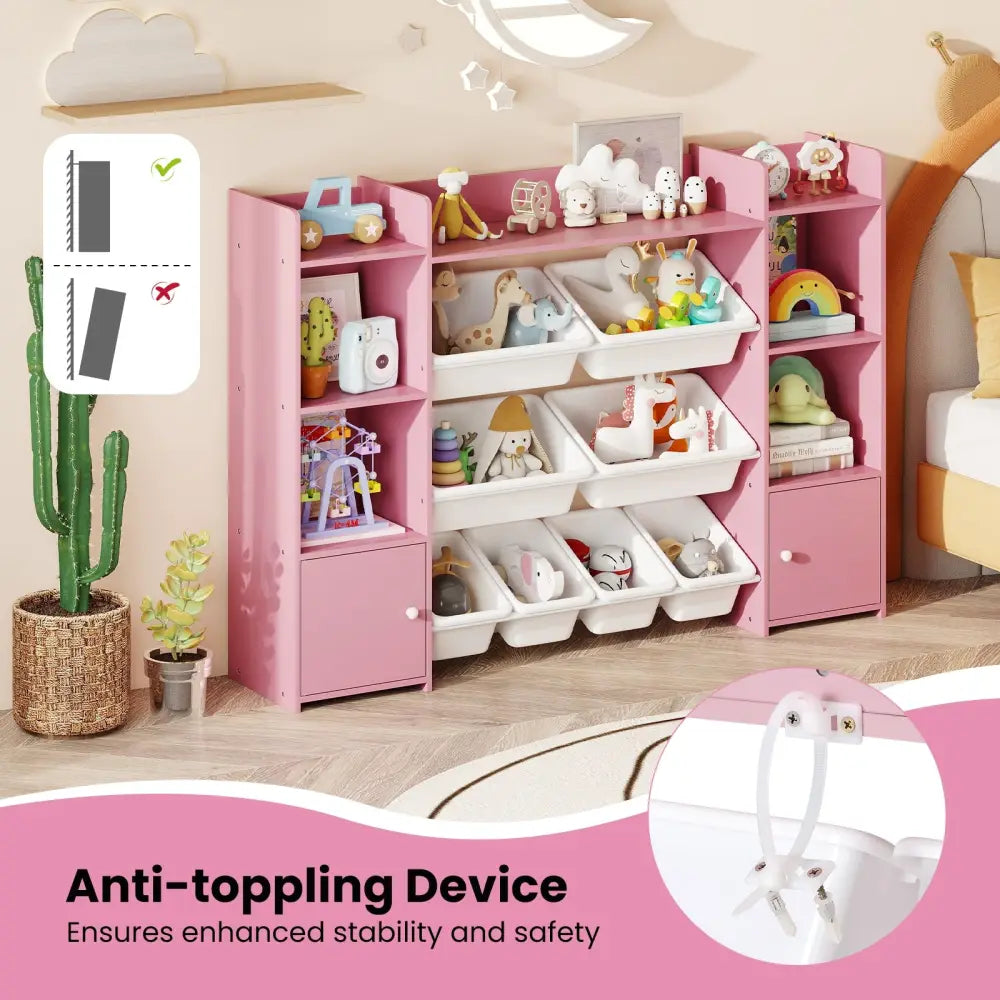 56 inch Large Toy Storage Organizer with 8 Removable Bins and Bookshelf-Pink - Pink - Kids Storage