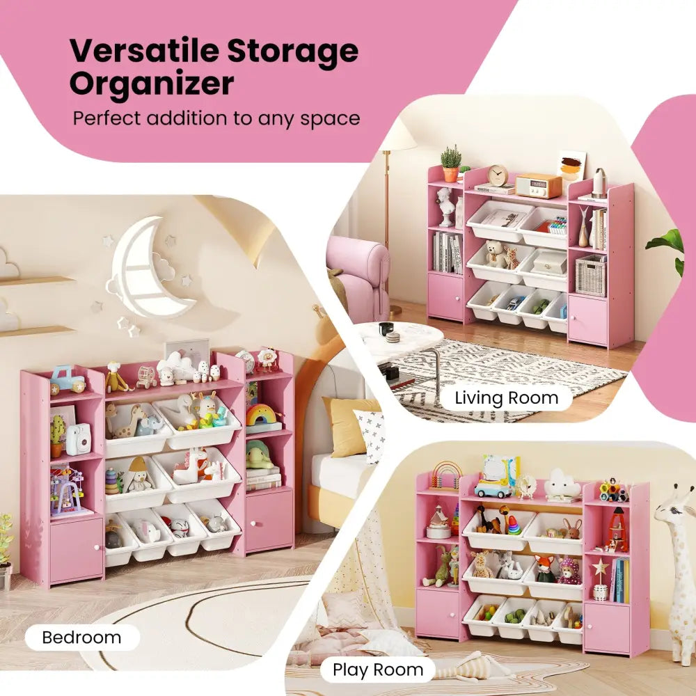 56 inch Large Toy Storage Organizer with 8 Removable Bins and Bookshelf-Pink - Pink - Kids Storage