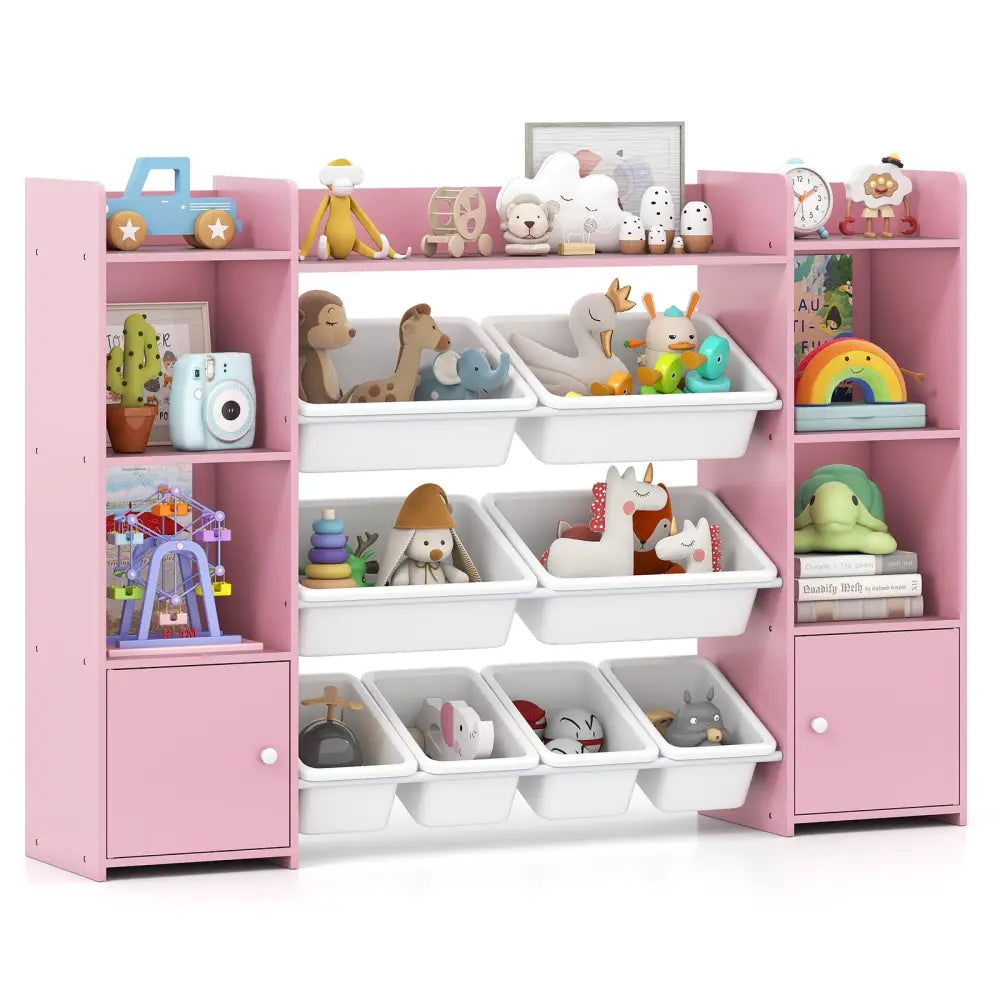 56 inch Large Toy Storage Organizer with 8 Removable Bins and Bookshelf-Pink - Pink - Kids Storage