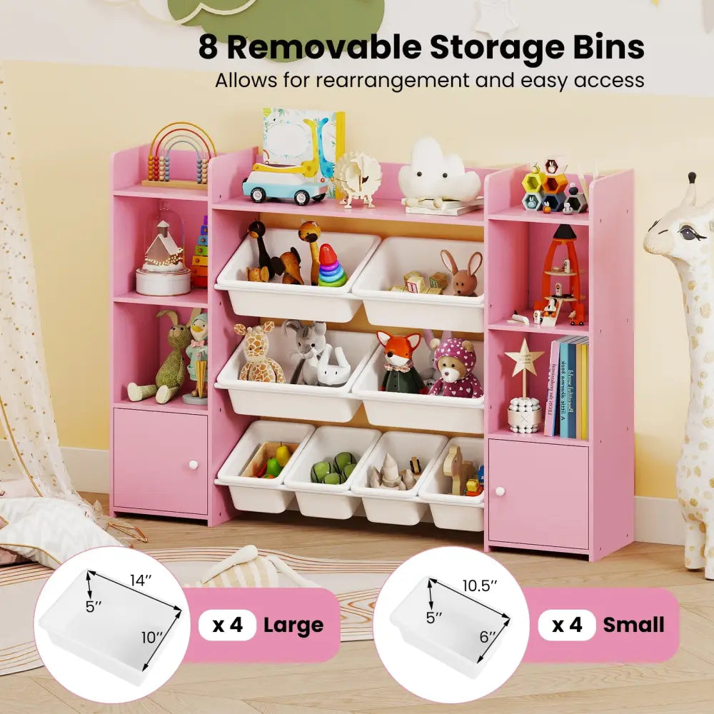 56 inch Large Toy Storage Organizer with 8 Removable Bins and Bookshelf-Pink - Pink - Kids Storage