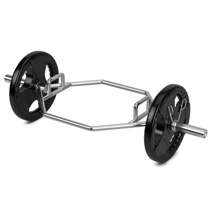 56 Inch Olympic Hexagon Deadlift Trap Bar with Folding Grips Powerlifting - Silver - Benches Racks & Bars