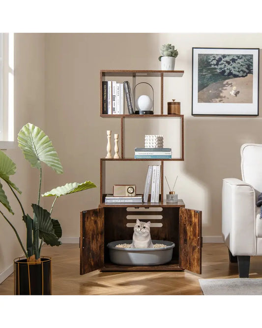 56 Inch Tall Cat Litter Box Enclosure with Storage-Rustic Brown - Rustic Brown - Cat Houses