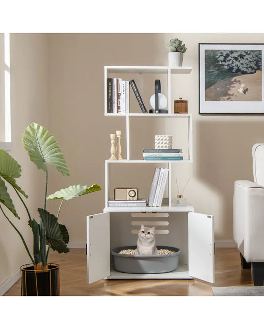56 Inch Tall Cat Litter Box Enclosure with Storage-White - White - Cat Houses
