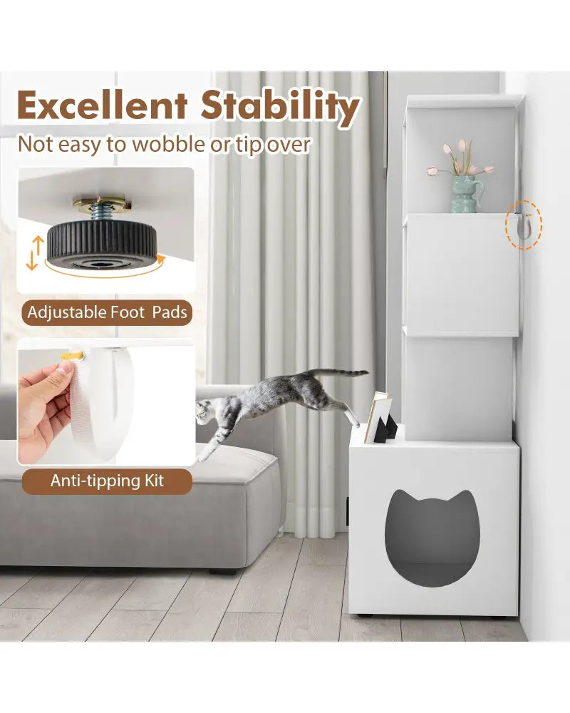 56 Inch Tall Cat Litter Box Enclosure with Storage-White - White - Cat Houses