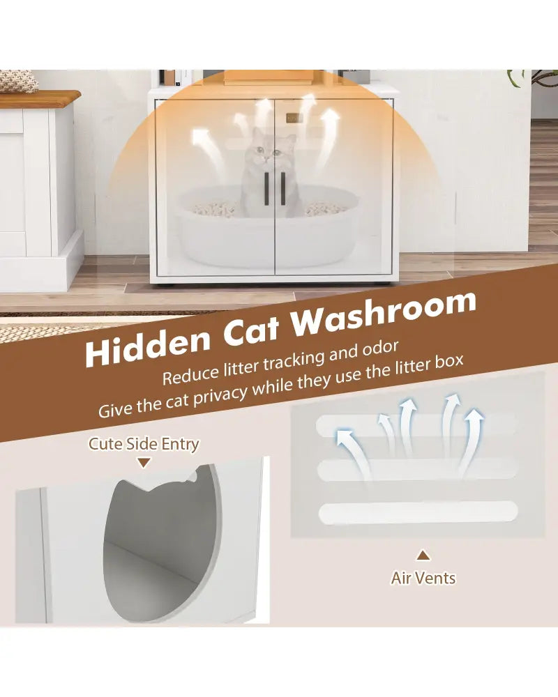 56 Inch Tall Cat Litter Box Enclosure with Storage-White - White - Cat Houses