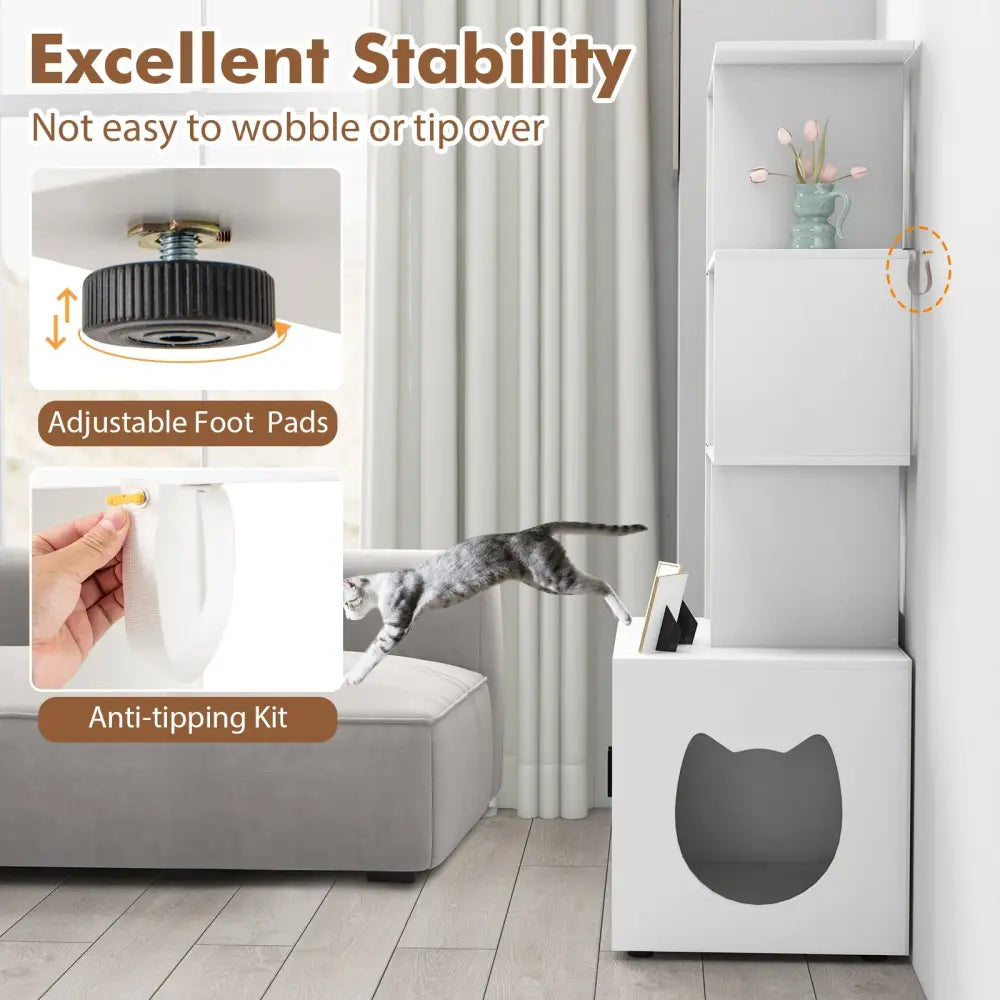 56 Inch Tall Cat Litter Box Enclosure with Storage-White - White - Cat Houses