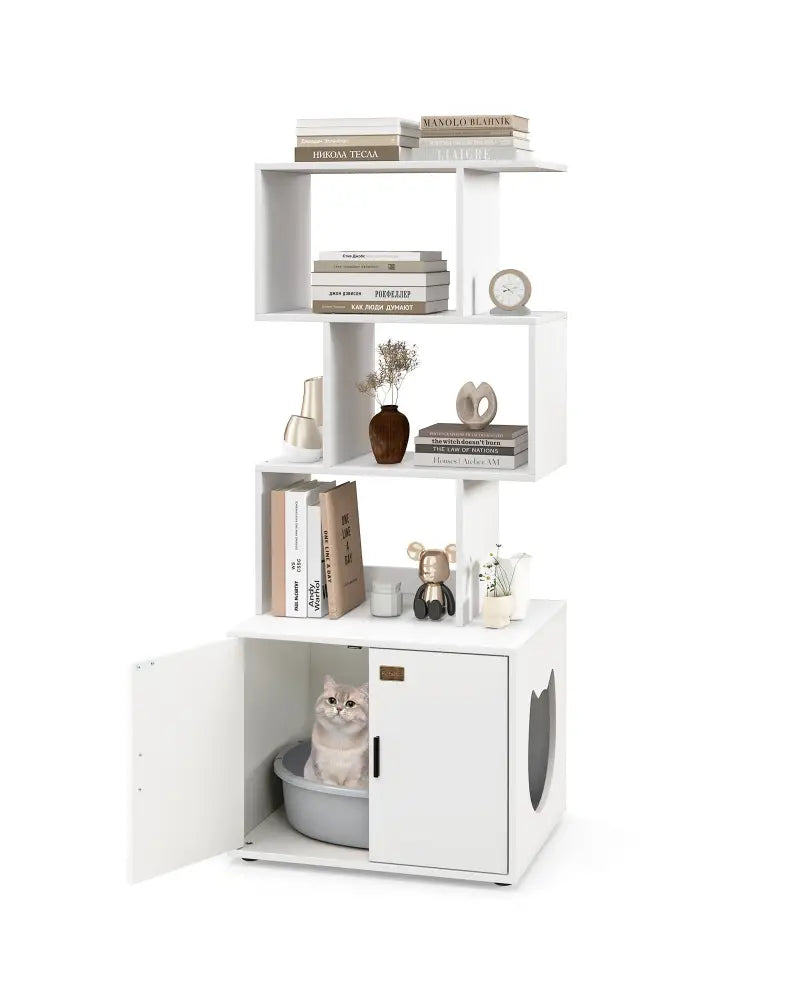 56 Inch Tall Cat Litter Box Enclosure with Storage-White - White - Cat Houses