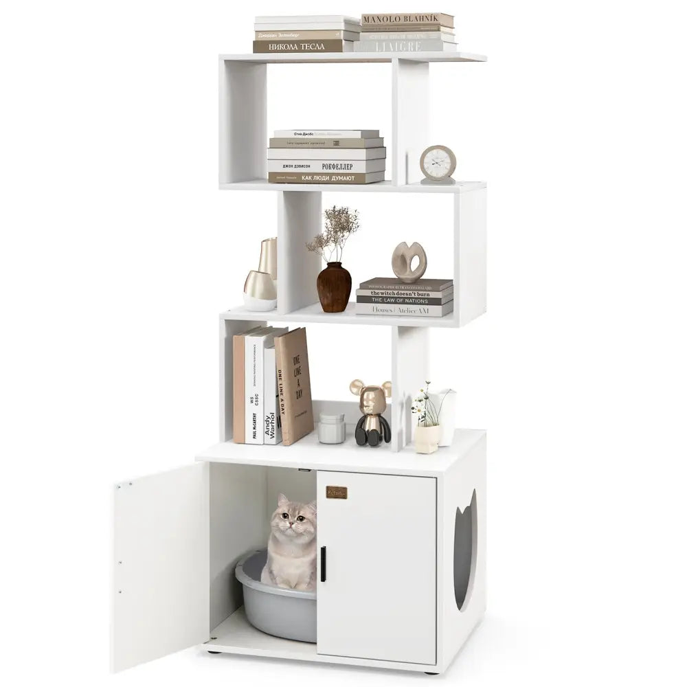 56 Inch Tall Cat Litter Box Enclosure with Storage-White - White - Cat Houses