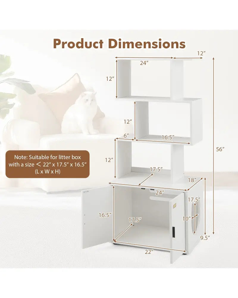 56 Inch Tall Cat Litter Box Enclosure with Storage-White - White - Cat Houses