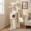 56 Inch Tall Cat Tree with 2 Sisal Scratching Posts and Ladder-Natural - Natural - Cat Trees Condos & Scratchers