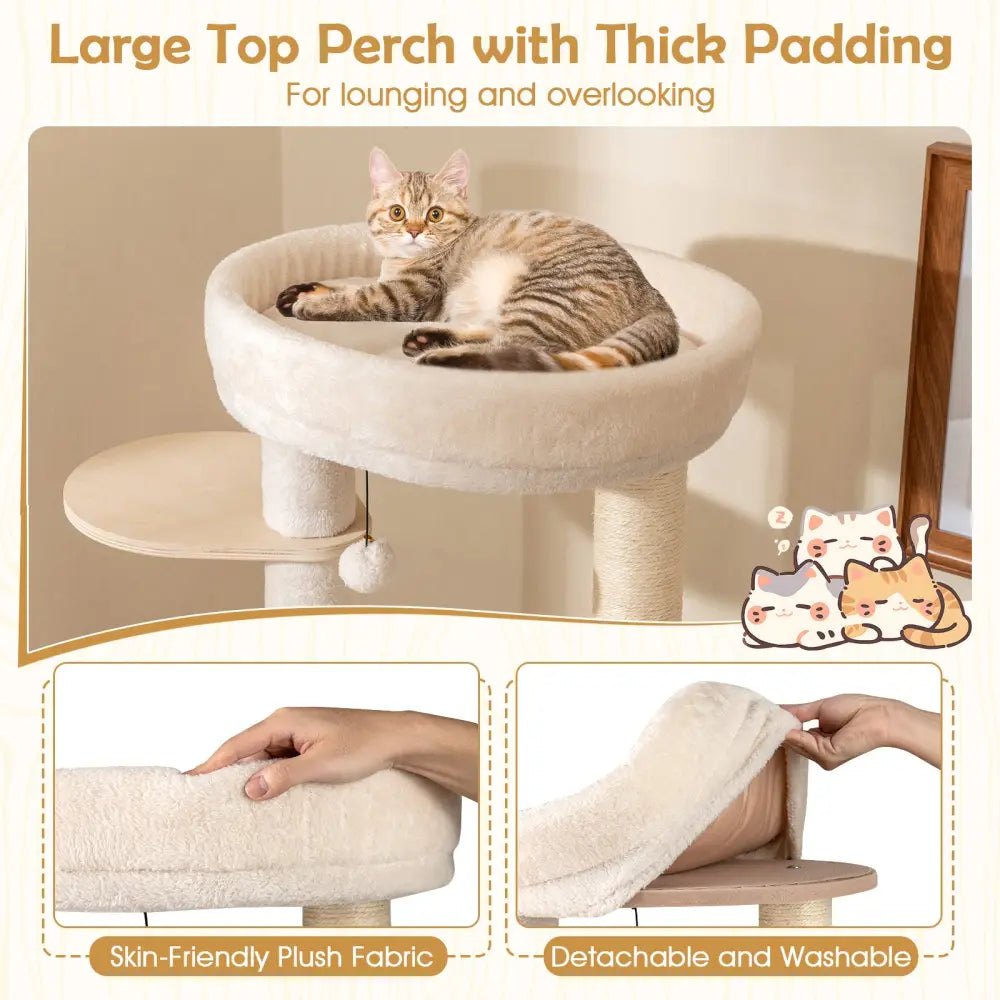56 Inch Tall Cat Tree with 2 Sisal Scratching Posts and Ladder-Natural - Natural - Cat Trees Condos & Scratchers
