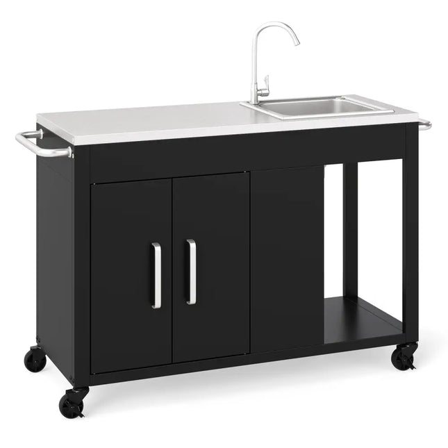 56 Inches Outdoor Grill Table with Sink and Stainless Steel Top-Black - Black - Outdoor Grills