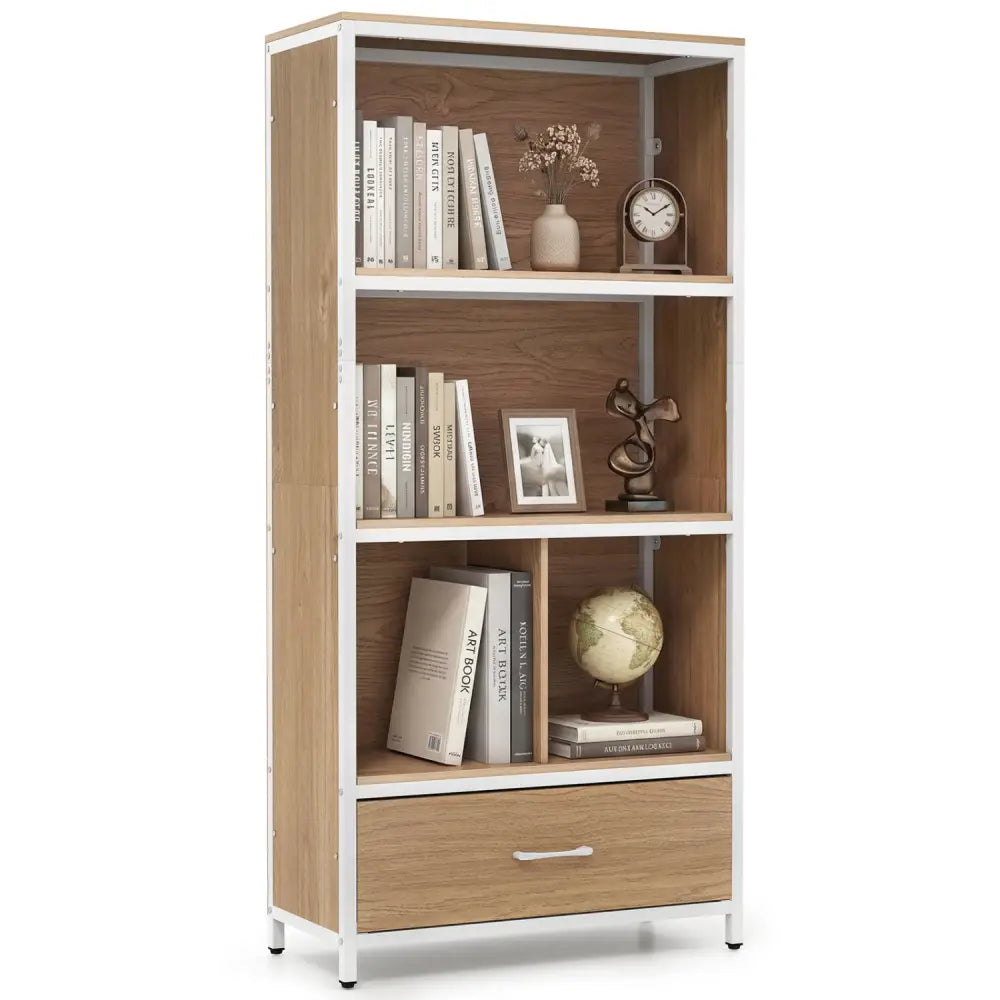 56’’ Tall Freestanding Bookcase with Drawer 5 Tier-Natural - Natural - Bookcases
