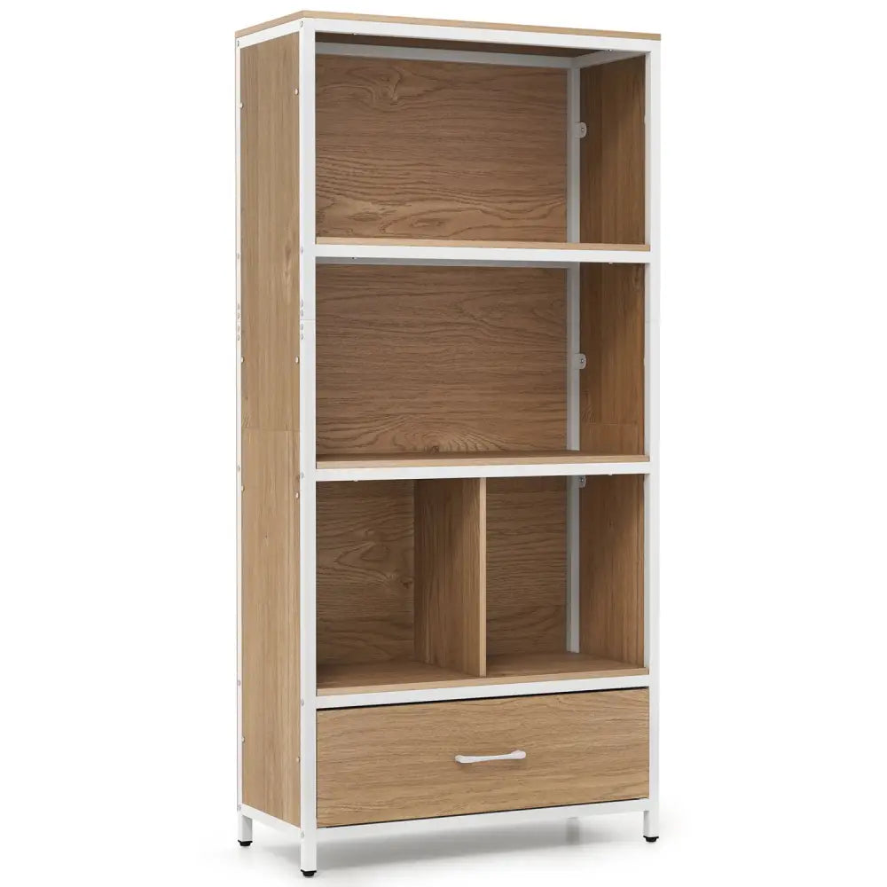 56’’ Tall Freestanding Bookcase with Drawer 5 Tier-Natural - Natural - Bookcases