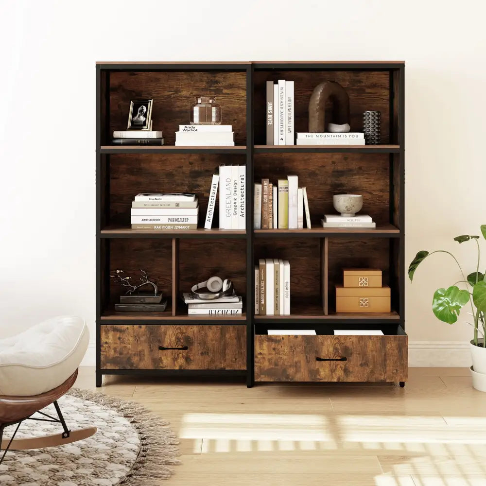 56’’ Tall Freestanding Bookcase with Drawer 5 Tier-RusticBrown - Rustic Brown - Bookcases