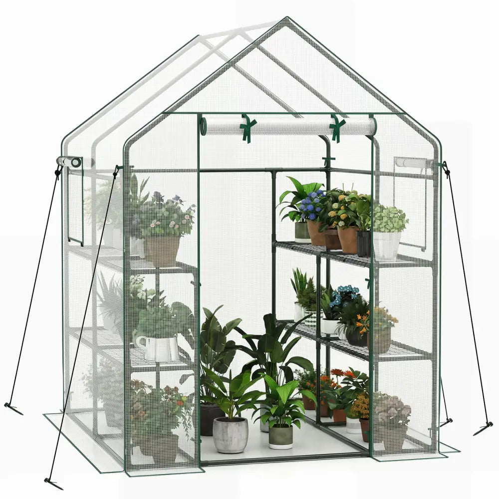 56 x 56 x 77 Inch Walk-in Greenhouse with Observation Windows-White - White - Greenhouses