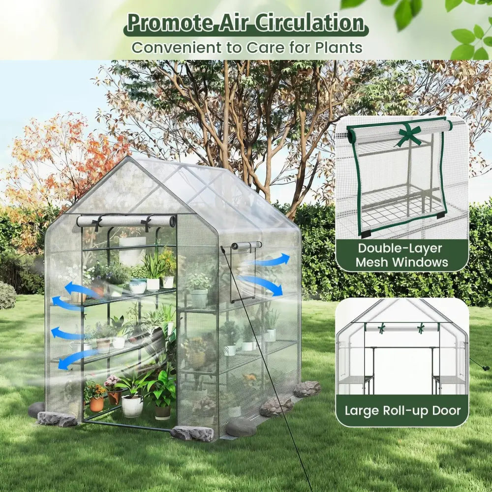 56 x 56 x 77 Inch Walk-in Greenhouse with Observation Windows-White - White - Greenhouses