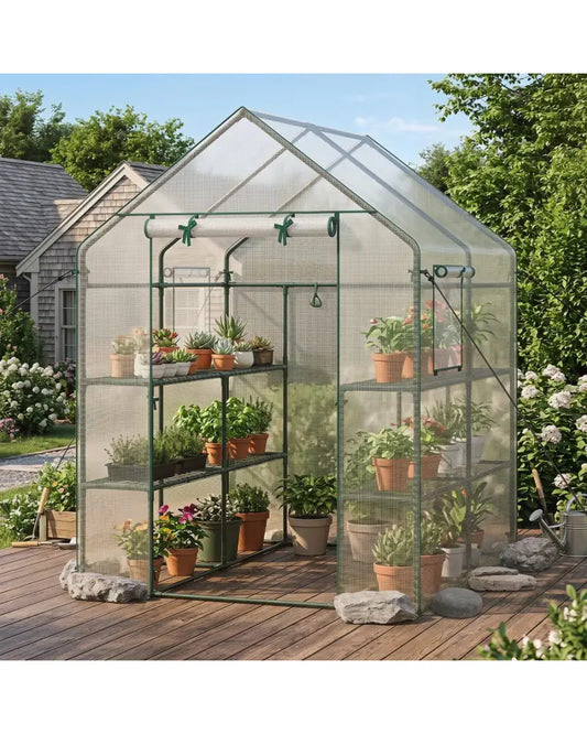 56 x 56 x 77 Inch Walk-in Greenhouse with Observation Windows-White - White - Greenhouses