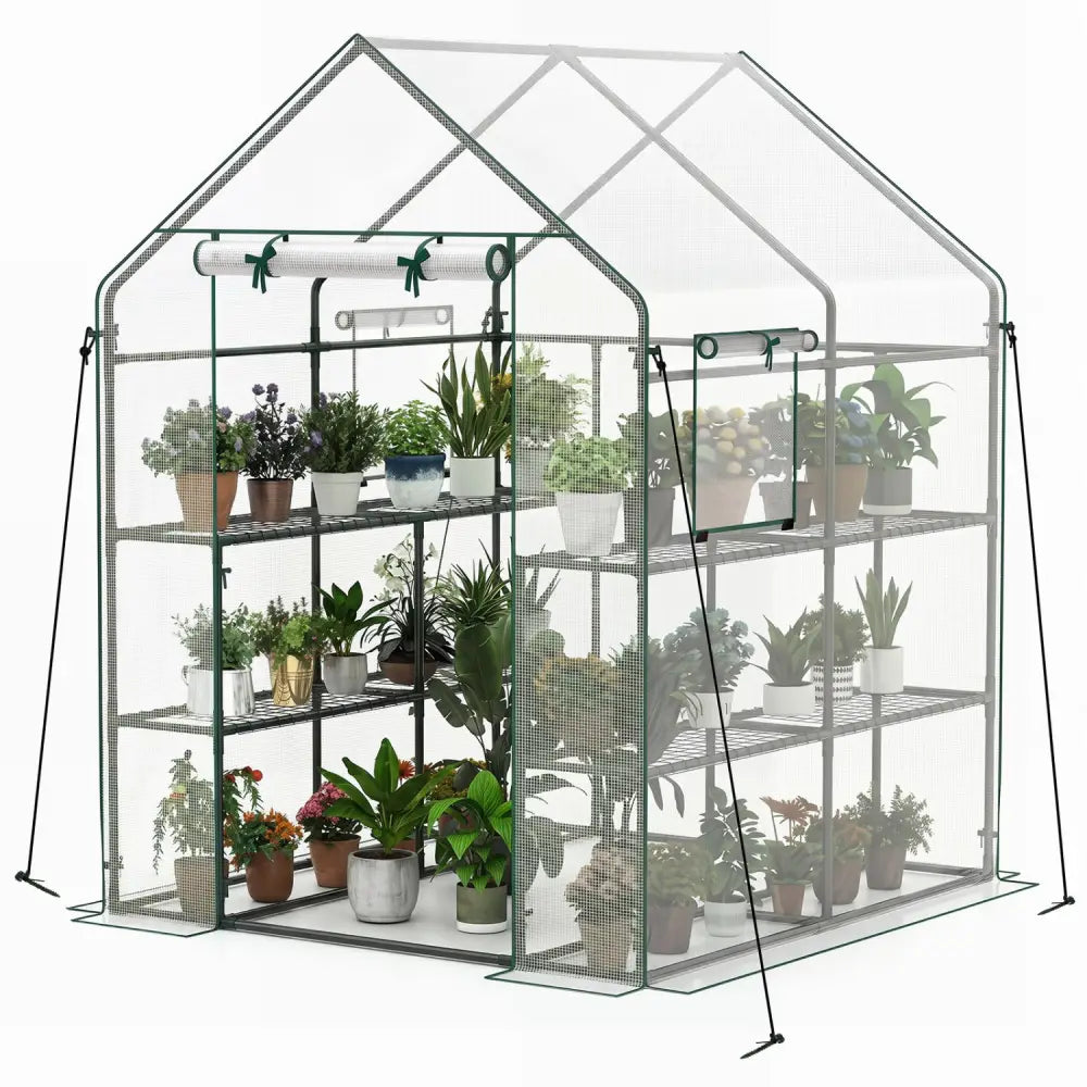 56 x 56 x 77 Inch Walk-in Greenhouse with Observation Windows-White - White - Greenhouses