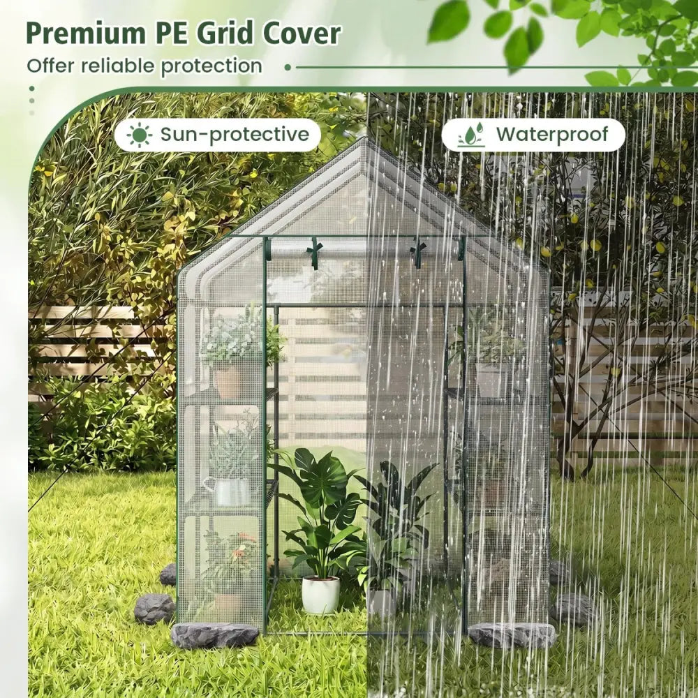 56 x 56 x 77 Inch Walk-in Greenhouse with Observation Windows-White - White - Greenhouses