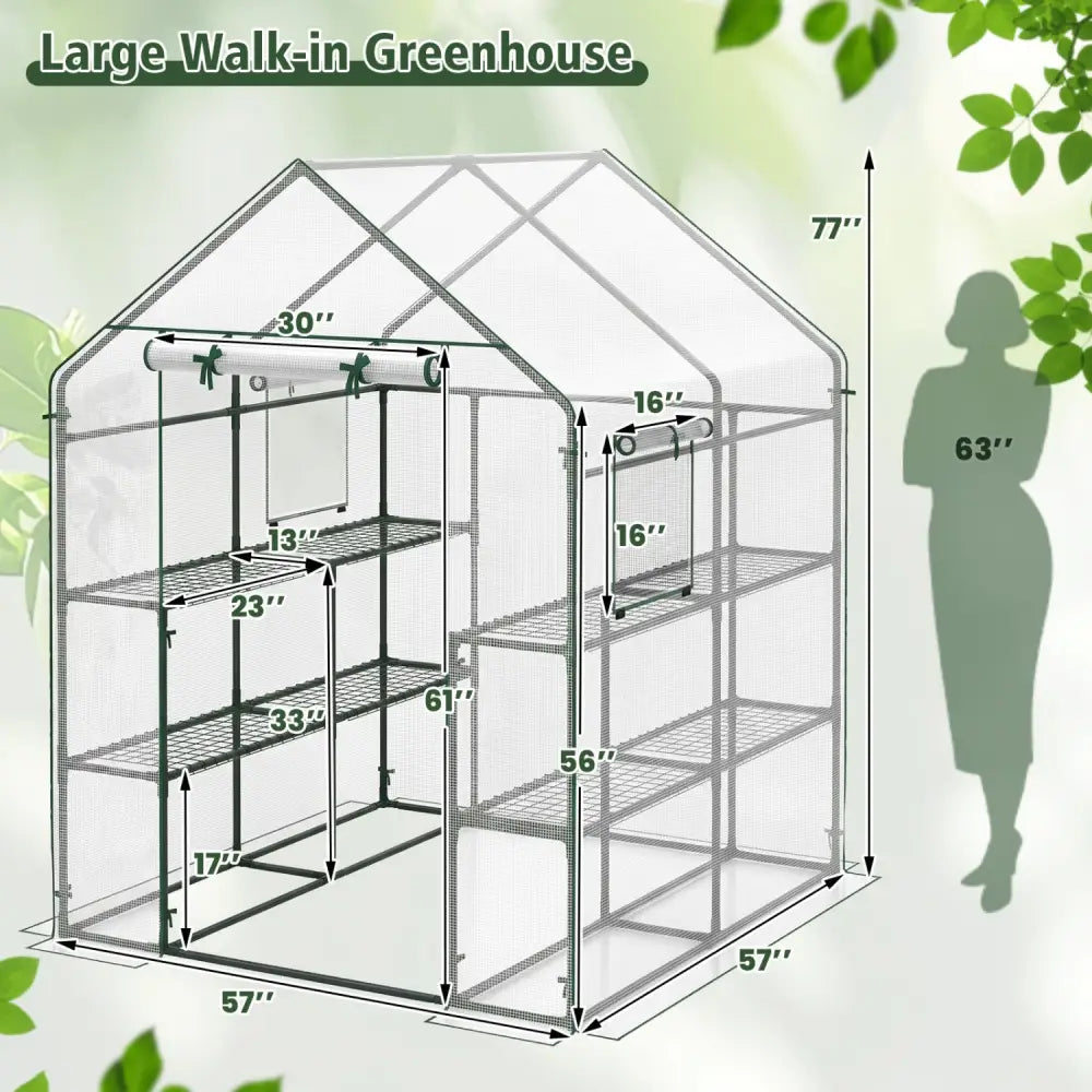 56 x 56 x 77 Inch Walk-in Greenhouse with Observation Windows-White - White - Greenhouses