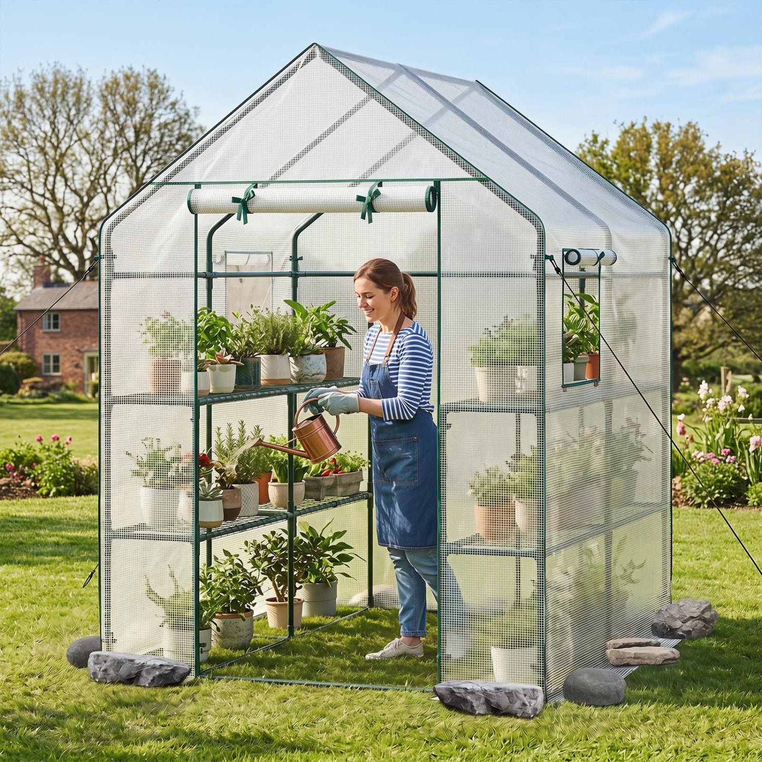 56 x 56 x 77 Inch Walk-in Greenhouse with Observation Windows-White